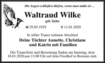 Traueranzeige von Waltraud Wilke (geb. Seiler)  von Magdeburger Volksstimme