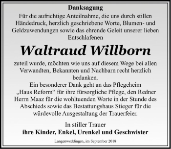 Traueranzeige von Waltraud Willborn  von Magdeburger Volksstimme