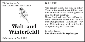 Traueranzeige von Waltraud Winterfeldt  von Magdeburger Volksstimme