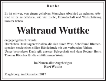 Traueranzeige von Waltraud Wuttke  von Magdeburger Volksstimme