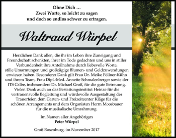 Traueranzeige von Waltraud Würpel  von Magdeburger Volksstimme