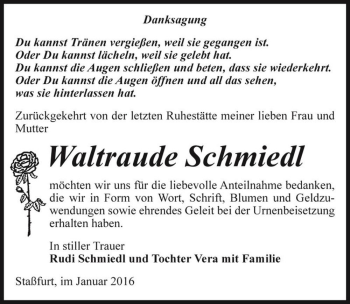 Traueranzeige von Waltraude Schmiedl  von Magdeburger Volksstimme