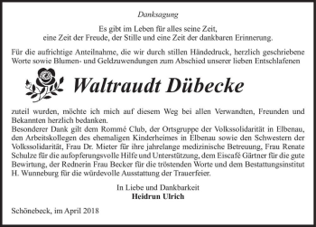 Traueranzeige von Waltraudt Dübecke  von Magdeburger Volksstimme