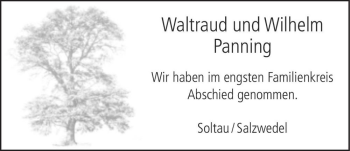 Traueranzeige von Waltraud und Wilhelm Panning  von Magdeburger Volksstimme