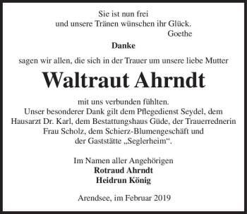 Traueranzeige von Waltraut Ahrndt  von Magdeburger Volksstimme