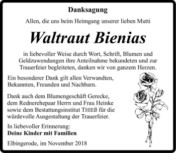 Traueranzeige von Waltraut Bienias  von Magdeburger Volksstimme