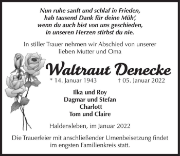 Traueranzeige von Waltraut Denecke  von Magdeburger Volksstimme