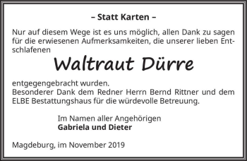 Traueranzeige von Waltraut Dürre  von Magdeburger Volksstimme