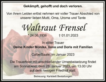 Traueranzeige von Waltraut Frensel  von Magdeburger Volksstimme