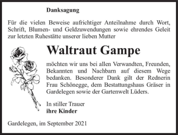 Traueranzeige von Waltraut Gampe  von Magdeburger Volksstimme