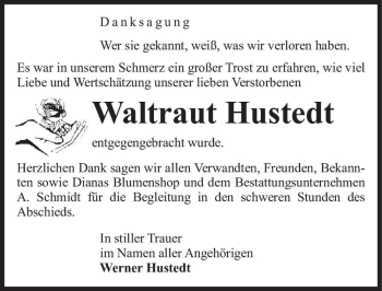 Traueranzeige von Waltraut Hustedt  von Magdeburger Volksstimme