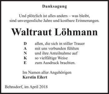 Traueranzeige von Waltraut Löhmann  von Magdeburger Volksstimme