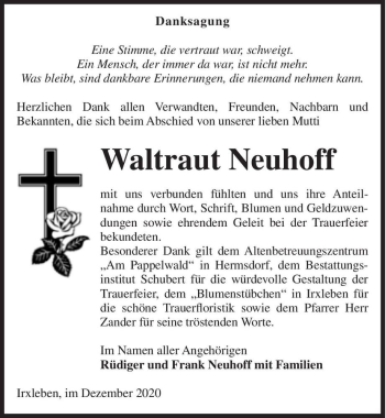 Traueranzeige von Waltraut Neuhoff  von Magdeburger Volksstimme