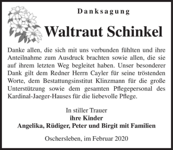 Traueranzeige von Waltraut Schinkel  von Magdeburger Volksstimme