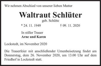Traueranzeige von Waltraut Schlüter (geb. Schütte)  von Magdeburger Volksstimme
