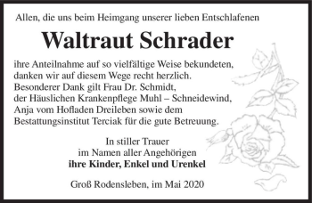 Traueranzeige von Waltraut Schrader  von Magdeburger Volksstimme