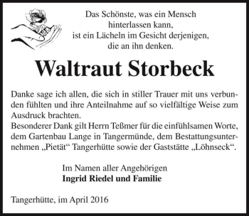 Traueranzeige von Waltraut Storbeck  von Magdeburger Volksstimme