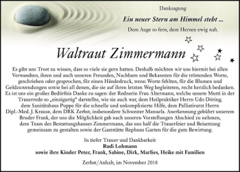 Traueranzeige von Waltraut Zimmermann  von Magdeburger Volksstimme