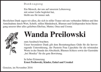 Traueranzeige von Wanda Preilowski  von Magdeburger Volksstimme