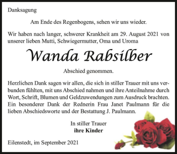 Traueranzeige von Wanda Rabsilber  von Magdeburger Volksstimme