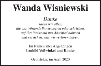 Traueranzeige von Wanda Wisniewski  von Magdeburger Volksstimme