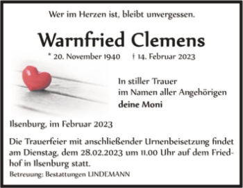 Traueranzeige von Warnfried Clemens  von Magdeburger Volksstimme