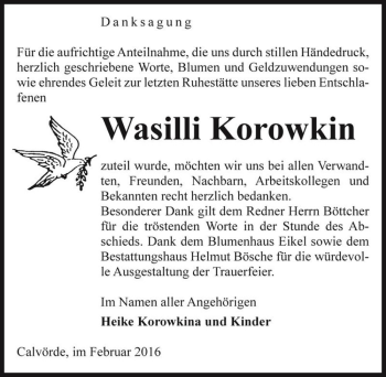 Traueranzeige von Wasilli Korowkin  von Magdeburger Volksstimme