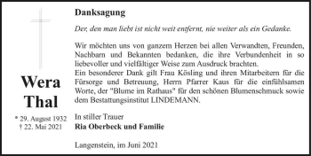 Traueranzeige von Wera Thal  von Magdeburger Volksstimme