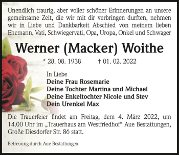 Traueranzeige von Werner (Macker) Woithe  von Magdeburger Volksstimme