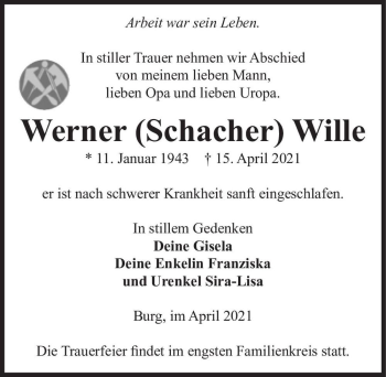 Traueranzeige von Werner 