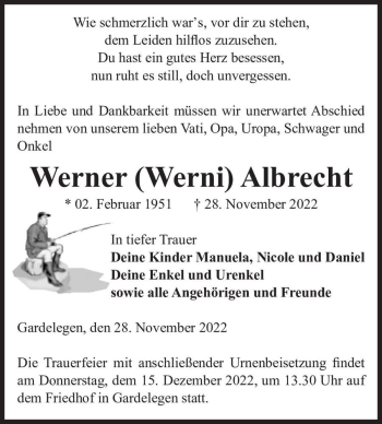 Traueranzeige von Werner (Werni) Albrecht  von Magdeburger Volksstimme