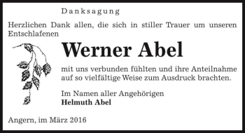 Traueranzeige von Werner Abel  von Magdeburger Volksstimme