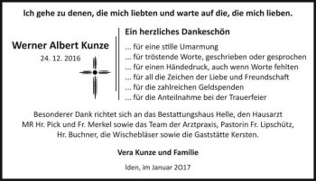 Traueranzeige von Werner Albert Kunze  von Magdeburger Volksstimme