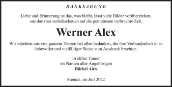 Traueranzeige von Werner Alex  von Magdeburger Volksstimme