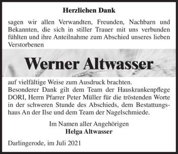 Traueranzeige von Werner Altwasser  von Magdeburger Volksstimme