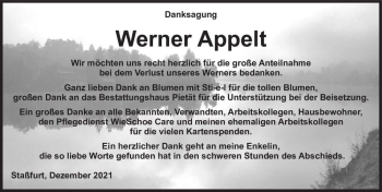 Traueranzeige von Werner Appelt  von Magdeburger Volksstimme