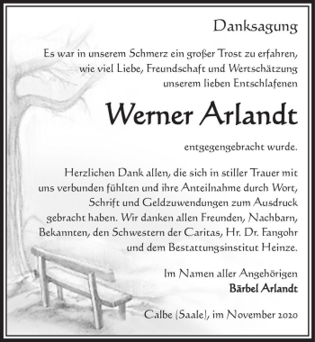 Traueranzeige von Werner Arlandt  von Magdeburger Volksstimme