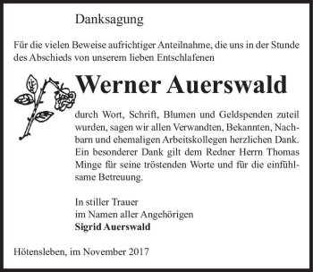 Traueranzeige von Werner Auerswald  von Magdeburger Volksstimme