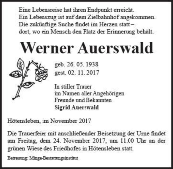 Traueranzeige von Werner Auerswald  von Magdeburger Volksstimme