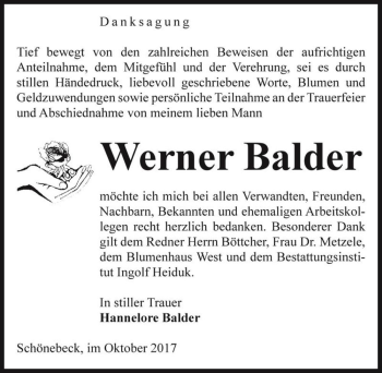 Traueranzeige von Werner Balder  von Magdeburger Volksstimme