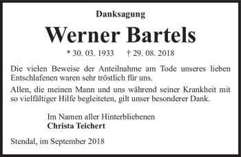 Traueranzeige von Werner Bartels  von Magdeburger Volksstimme