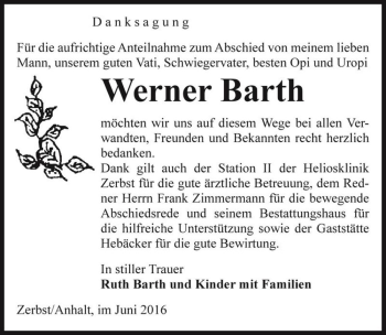 Traueranzeige von Werner Barth  von Magdeburger Volksstimme