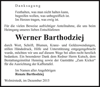 Traueranzeige von Werner Barthodziej  von Magdeburger Volksstimme