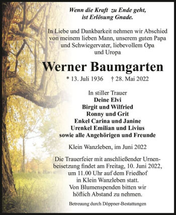 Traueranzeige von Werner Baumgarten  von Magdeburger Volksstimme