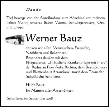 Traueranzeige von Werner Bauz  von Magdeburger Volksstimme
