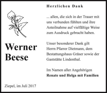 Traueranzeige von Werner Beese  von Magdeburger Volksstimme