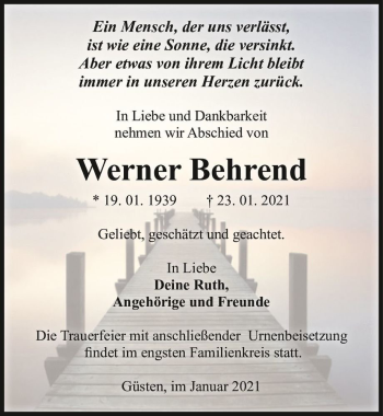 Traueranzeige von Werner Behrend  von Magdeburger Volksstimme