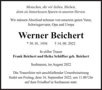 Traueranzeige von Werner Beichert  von Magdeburger Volksstimme