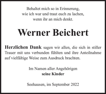 Traueranzeige von Werner Beichert  von Magdeburger Volksstimme