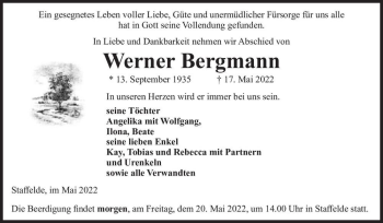 Traueranzeige von Werner Bergmann  von Magdeburger Volksstimme